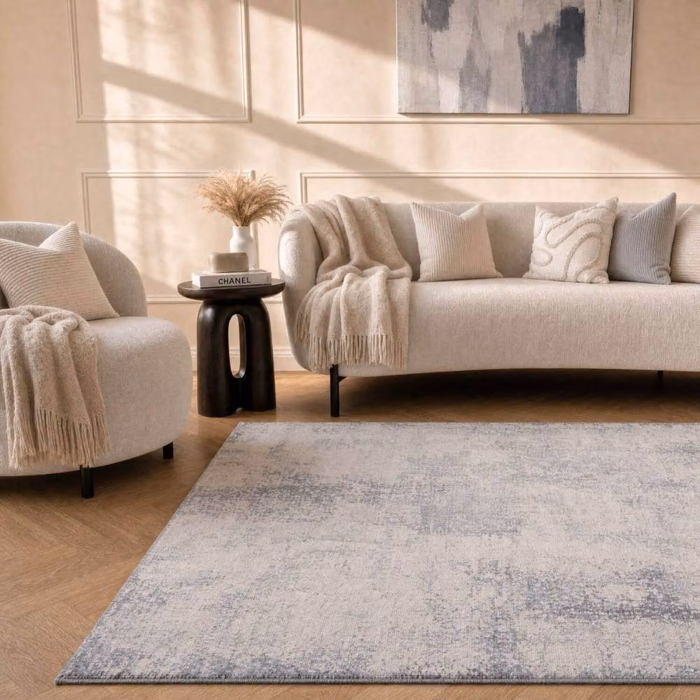 THE RUGS Elaris Stain Resistant Abstract Distressed Living Room Area Rug, Grey, W: 80 cm, L: 150 cm – 3