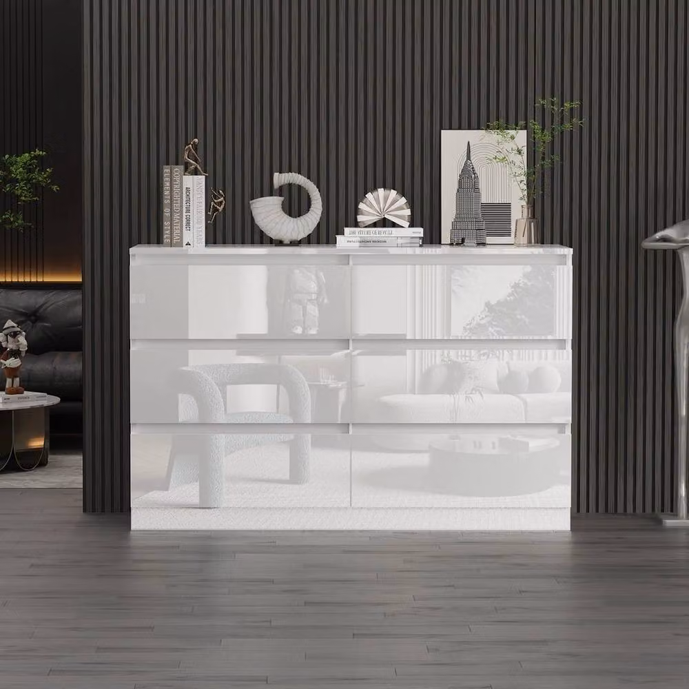 FORGEVIO 6 Drawer White Glossy Chest of Drawers and Bedside Cabinet – 2