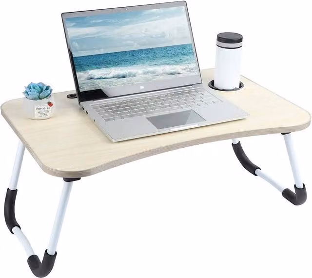 FORGEVIO White and Beige Folding Laptop Table and Writing Desk