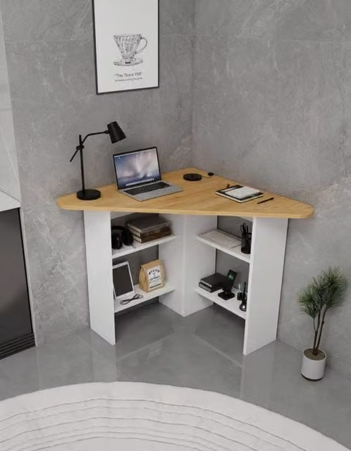 Destina Home Gredos Corner Computer Desk in Brown and White, H 73.8 cm x W 105 cm x D 80 cm – 1