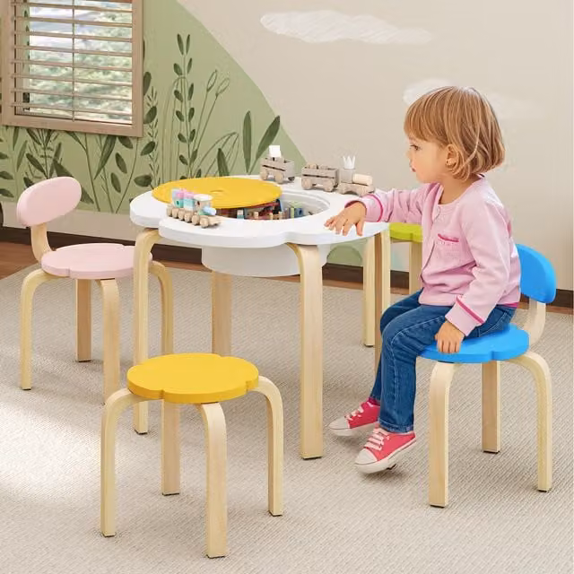 COSTWAY White Flower-Shaped Childrens Table and Chairs Set