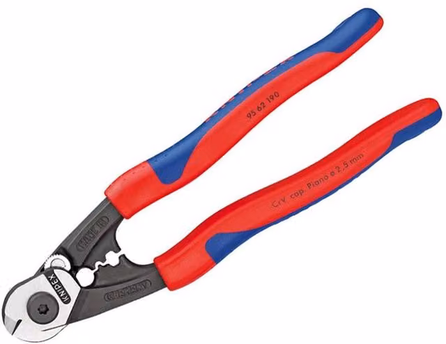 Knipex Wire Rope and Bowden Cable Cutter with Multi-Component Grip, 190 mm, Red and Multicolour