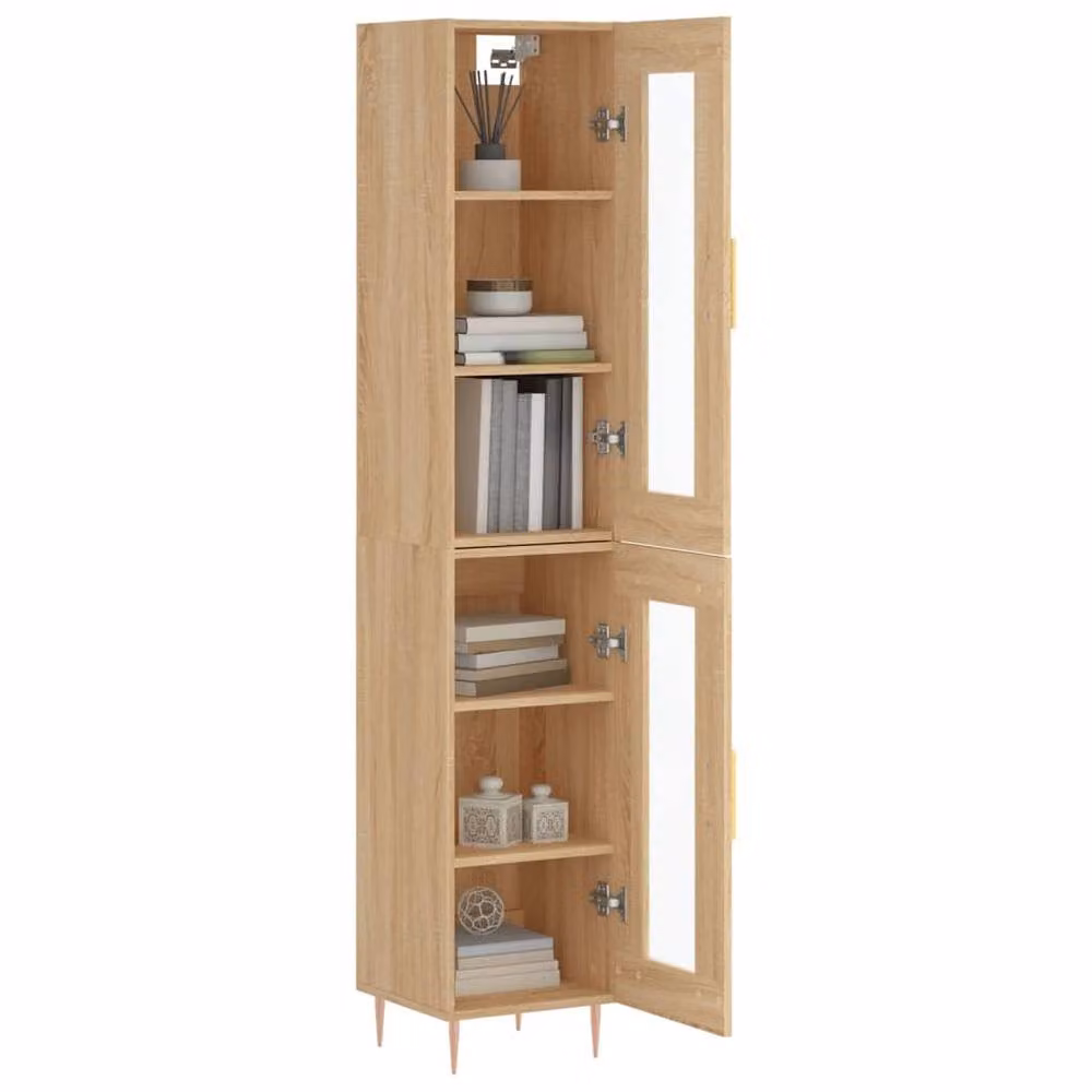 Berkfield Home Sonoma Oak Highboard with Glass Doors in Beige and Brown, W/D/H: 34.5 x 34 x 180 cm – 3