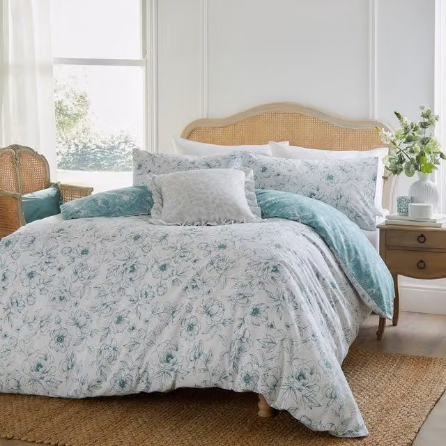Make it a Home Reversible Blue Floral Cotton Duvet Cover Set, W/D/H: 200 x 180 x 90 cm
