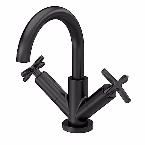 nuie CLX415 Aztec Modern Deck Mounted Mono Basin Mixer Tap with Push Button Waste, Matt Black – 1