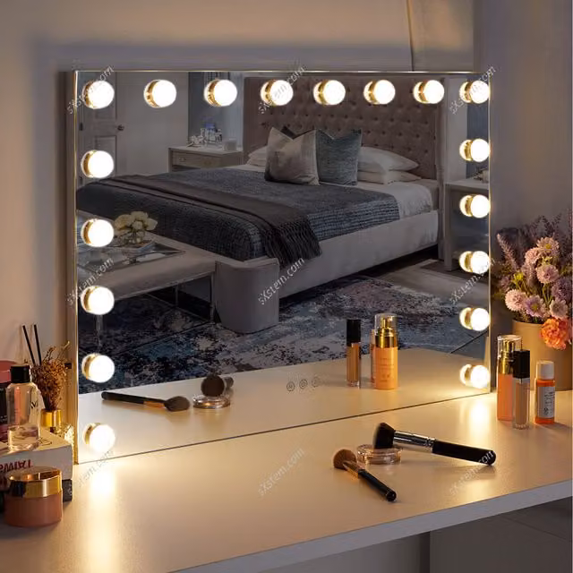 Livingandhome Wall-Mounted Hollywood Vanity Mirror in White with Dimmable LED Bulbs and Touch Control