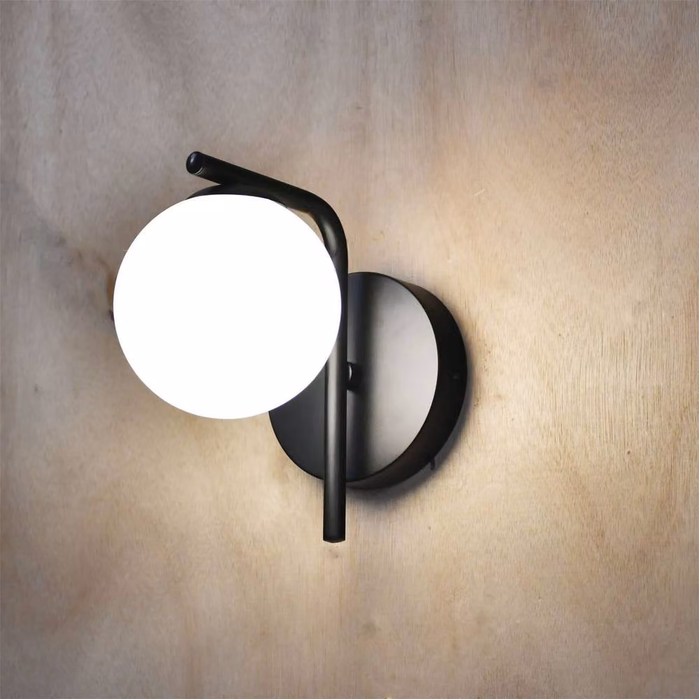 First Choice Lighting Grosvenor Black Wall Light with Glass Sphere – 3