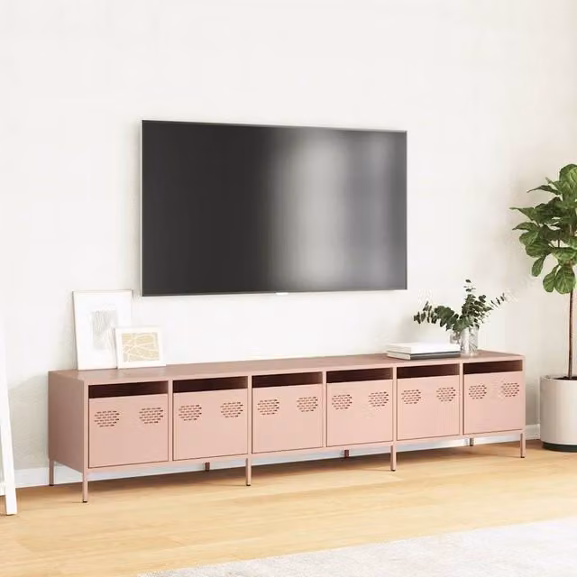 Berkfield Home Pink Modern TV Cabinet in Matt Cold-rolled Steel, W: 202 cm, D: 39 cm, H: 43.5 cm