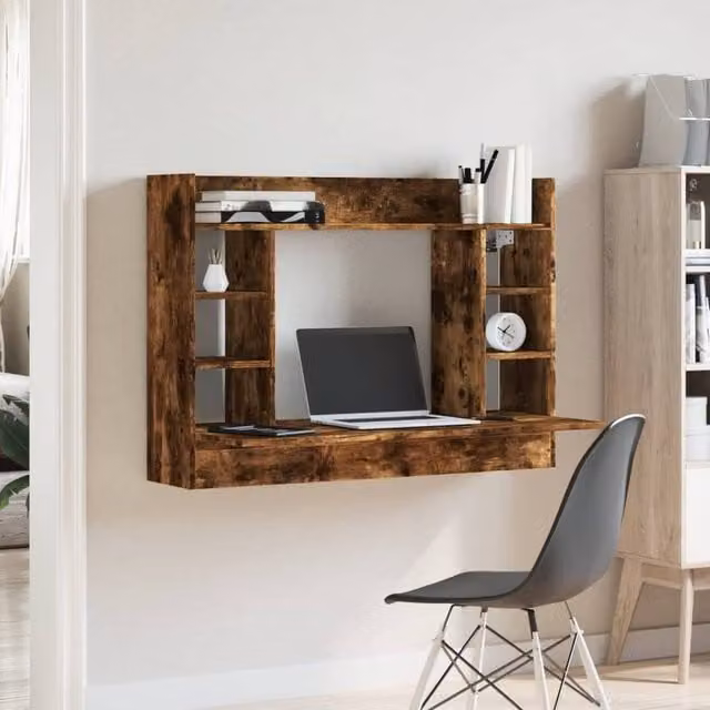Berkfield Home Modern Wall-Mounted Writing Desk in Smoked Oak Brown, W/D/H: 105 x 48 x 75 cm – 1