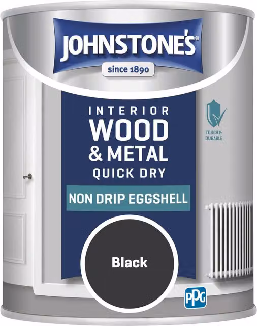 Johnstone's Quick Dry Water Based Eggshell Wood and Metal Paint, Black, 0.75 l – 4