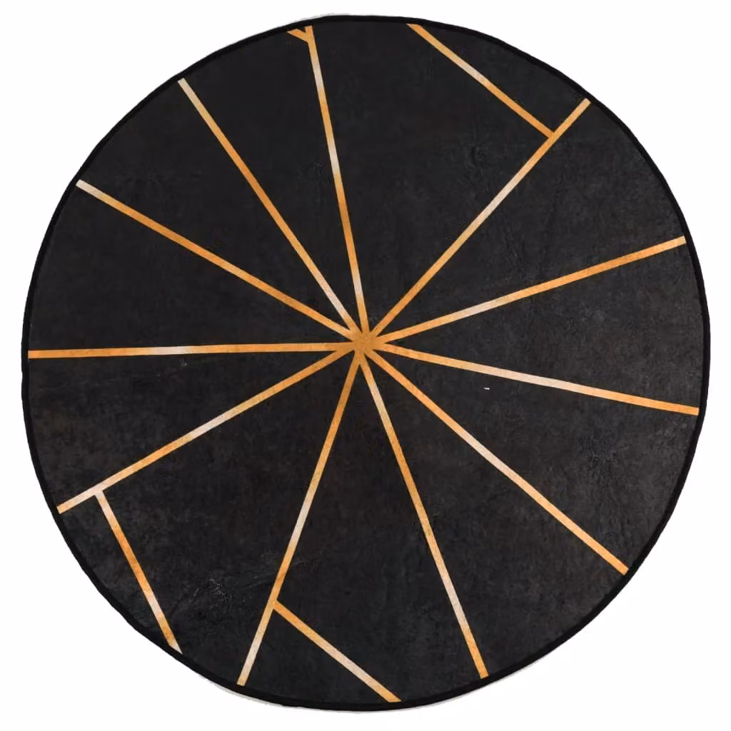 Berkfield Home Washable Anti Slip Round Rug in Black and Gold, Diameter: 100 cm – 1