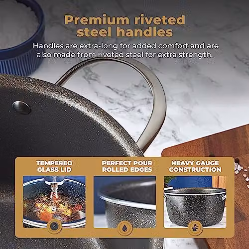 Tower Cerastone Pro Non-Stick Forged Aluminium Casserole Dish with Tempered Glass Lid, Diameter: 24 cm, Anthracite Grey – 6