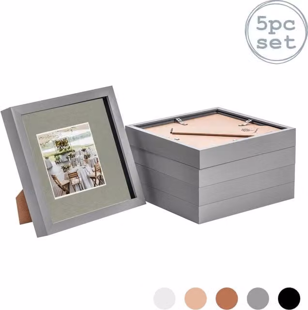 Nicola Spring Pack of 5 Grey 3D Box Photo Frames with 4x4 inch Mounts