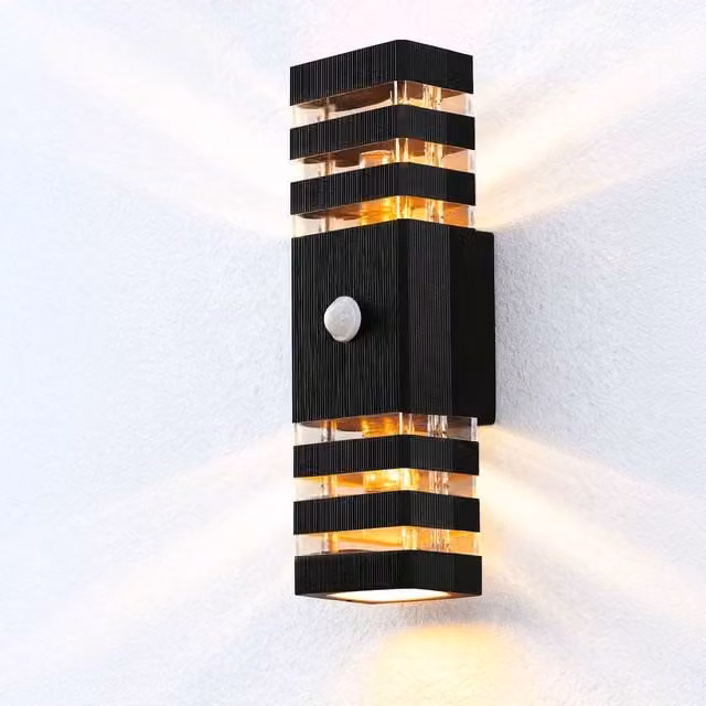 SPETLEK Modern Rectangular 6 Tier Wall Light in Black with Warm White Up and Down Lighting for Garden and Front Door