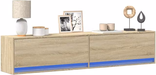 Berkfield Home Wall Mounted TV Cabinet with LED Lighting in Sonoma Oak Brown, W: 180 cm, D: 31 cm, H: 38 cm