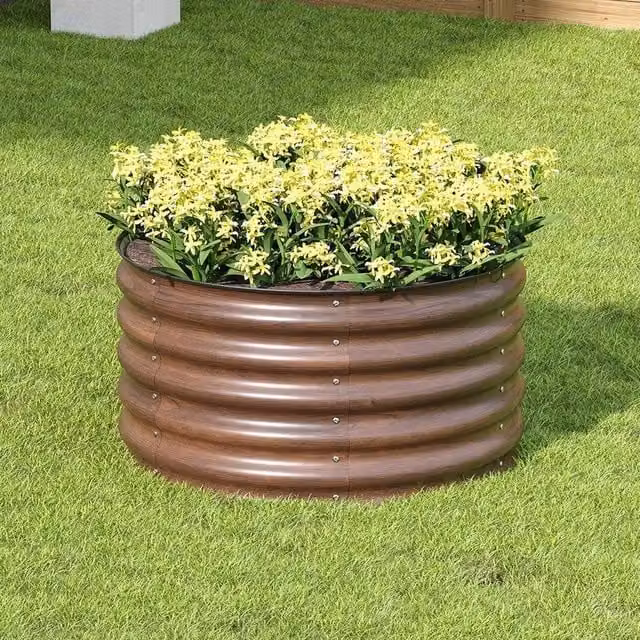 FLAVORA Round Raised Bed Vegetable Planter in Brown, W/D/H: 80 x 80 x 43 cm