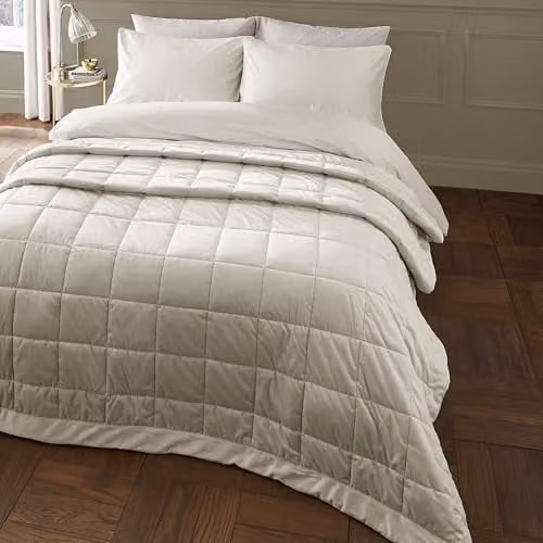 Catherine Lansfield Kingsley Quilted Matt Velvet Bedspread, Beige, W x D: 220 x 220 cm – 1