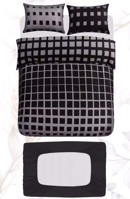 Grace 4 Piece Microfibre Reversible Duvet Cover Set with Matching Fitted Sheet in Black or Grey – 10