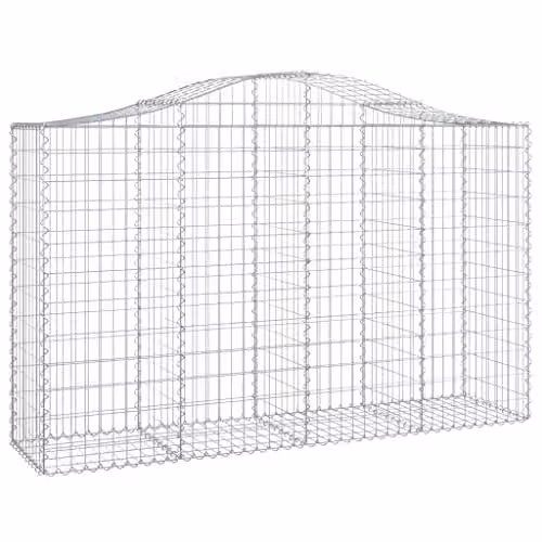 vidaXL 14-Piece Arched Gabion Baskets in Silver Galvanised Steel, W/D/H: 200 x 50 x 120/140 cm