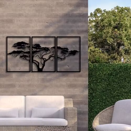 YOUR HOME RULEZ Black Metal African Tree Wall Art, W: 120 cm, H: 74 cm – 3