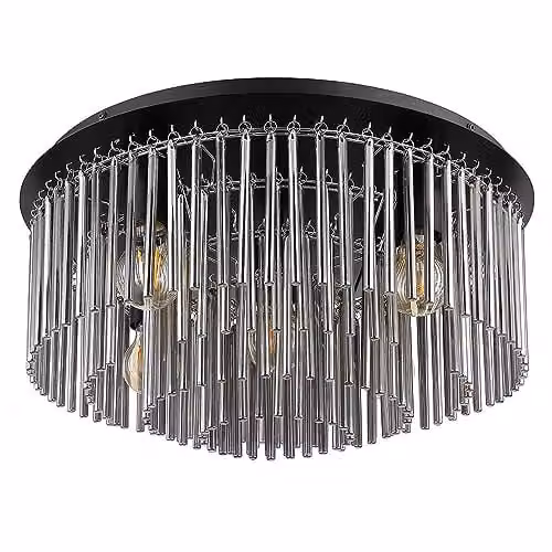 Globo Lighting Modern Round Ceiling Light in Black and Chrome with Glass Shade, Diameter: 50 cm