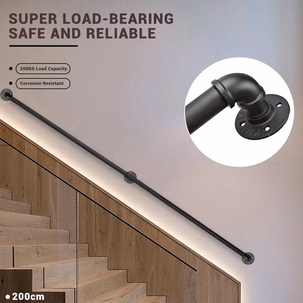 PAWNORA 200cm Round Stair Rail Grab Handrail in Black – 3