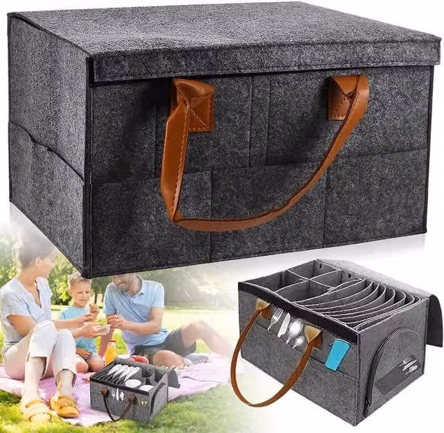 PAWNORA Caravan Felt Plate Holder Tableware Storage Bag in Grey – 1