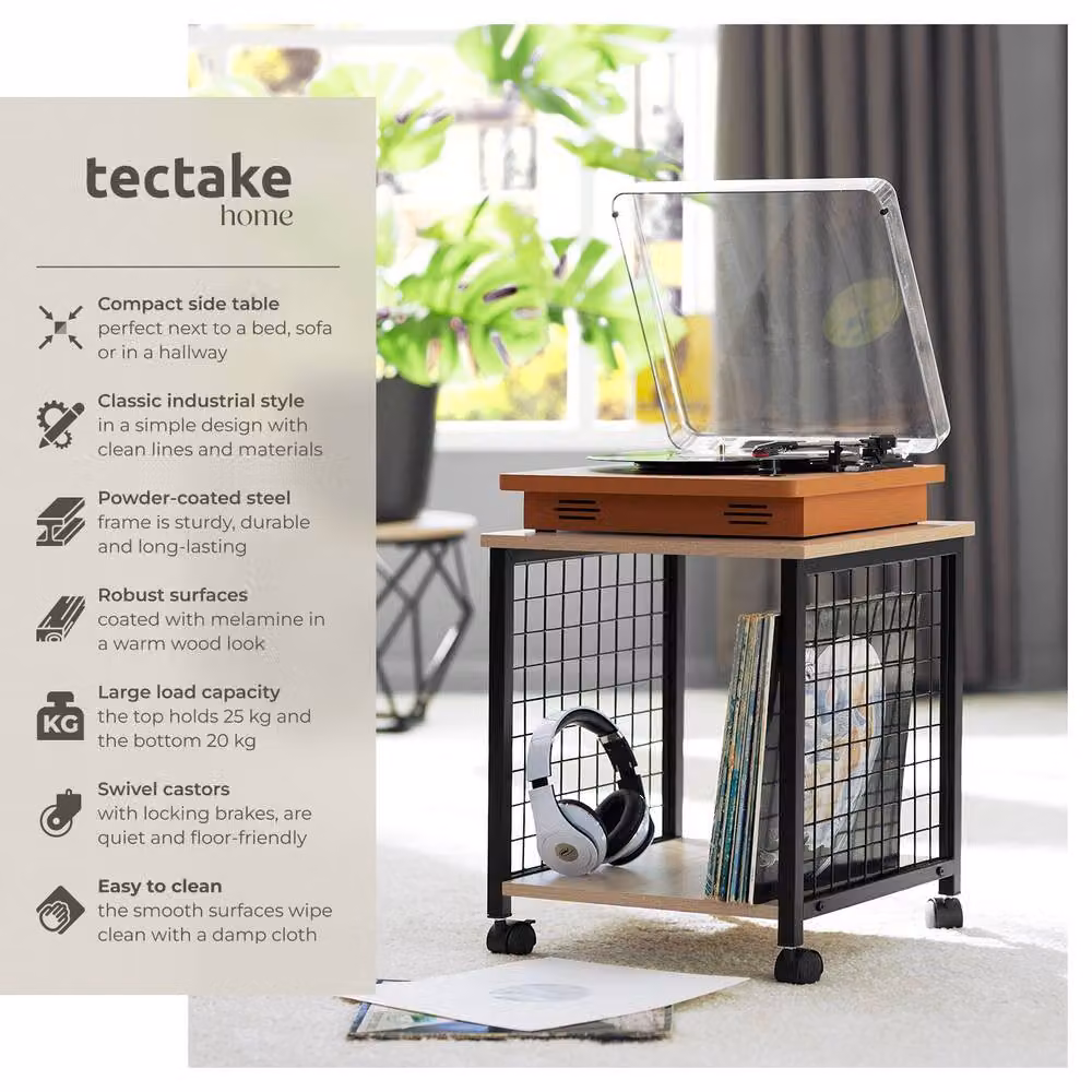 tectake Gary Bedside Table in Light Oak with Castors and Media Compartments – 2