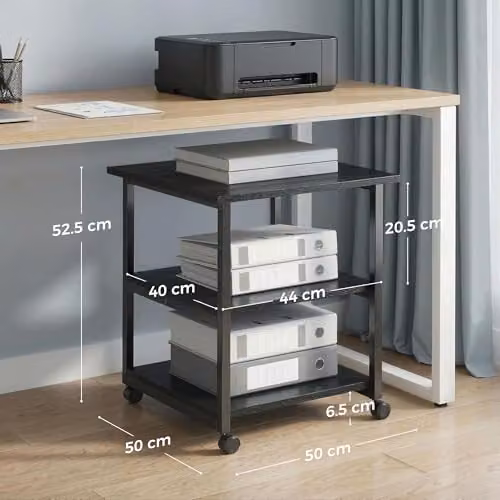 HOMCOM 3-Tier Mobile Printer Stand with Storage Shelf, Black, W/D/H: 50 x 50 x 52.5 cm – 6