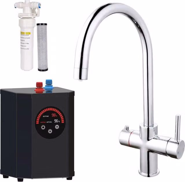 Nes Home Round Chrome Instant Boiling Water and Filtered Water Kitchen Tap with Single Lever Swivel Spout in Silver