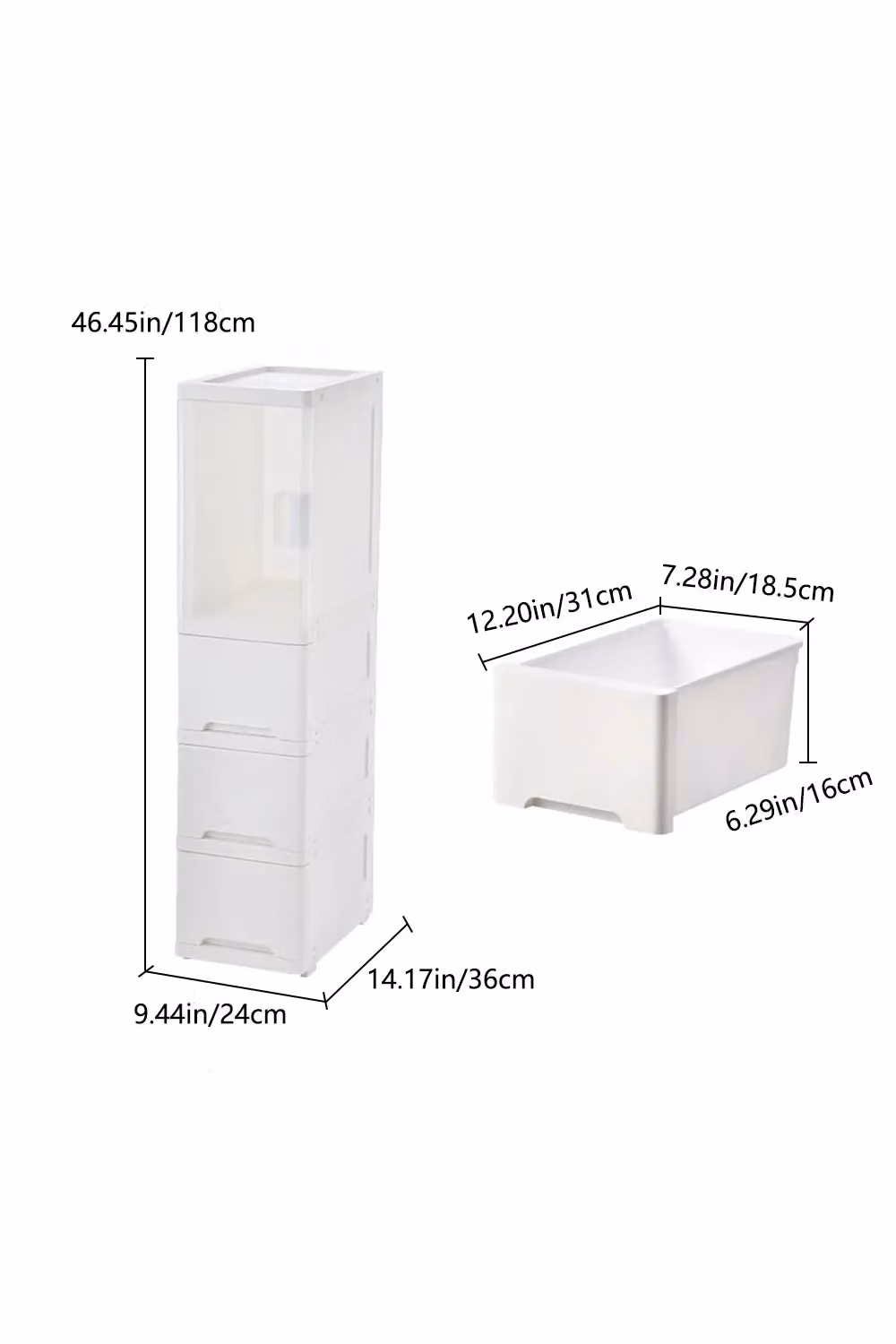 Living and Home Slim Plastic Storage Drawer Organiser with 2 Wheels in White – 2