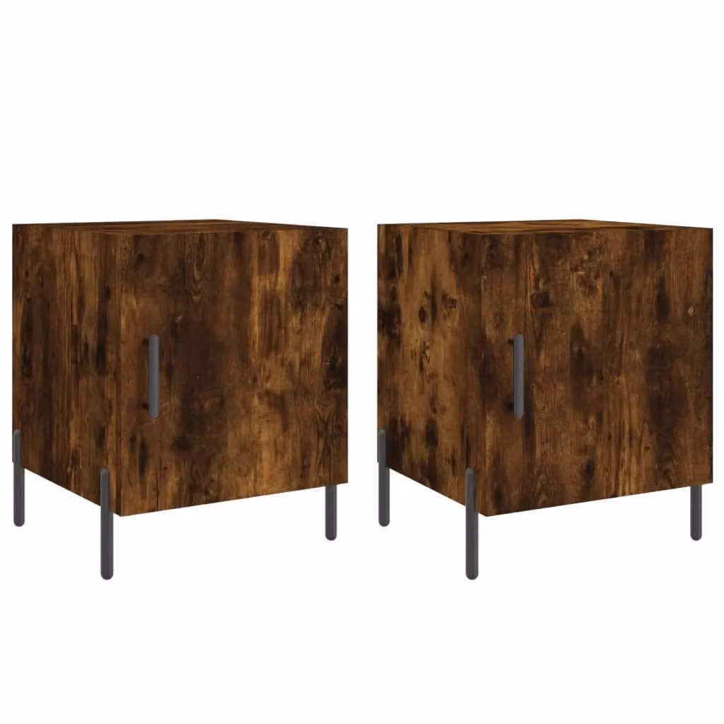 Berkfield Home Set of 2 Modern Smoked Oak Bedside Cabinets in Brown, W/D/H: 40 x 40 x 50 cm – 1