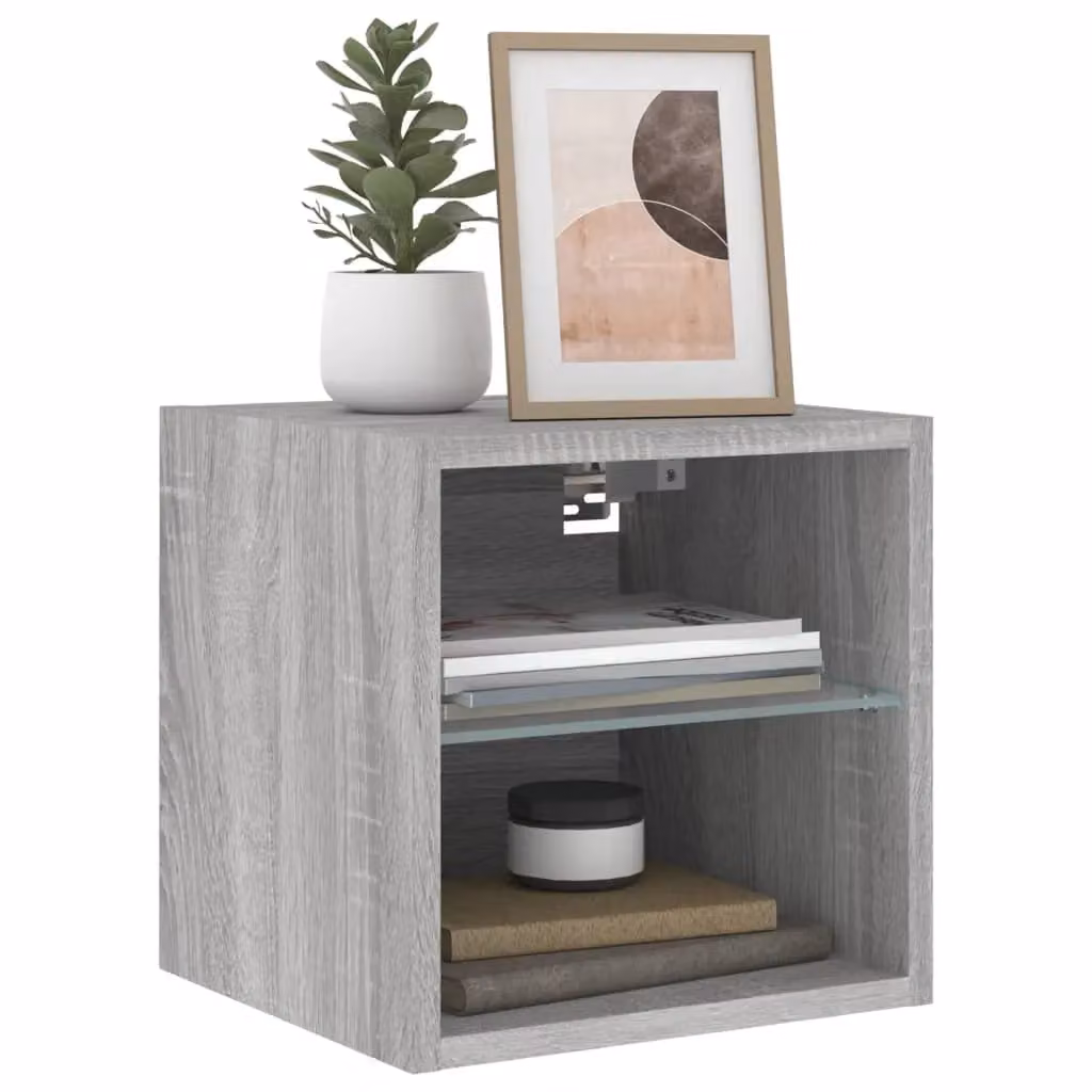 Berkfield Home Modern Wall Mounted TV Cabinet with Integrated LED Lighting in Grey, W/D/H: 30 x 30 x 28.5 cm – 3
