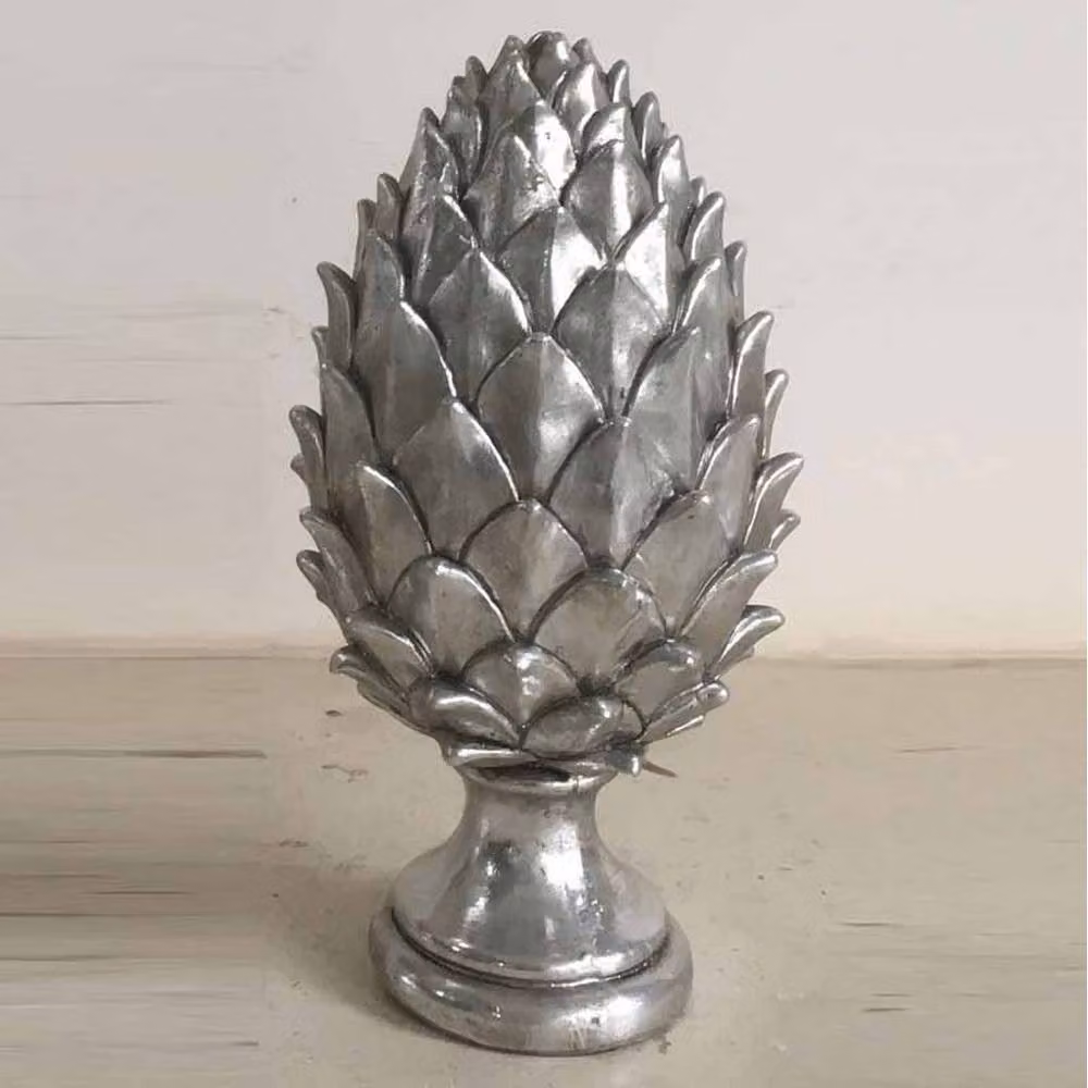 Lemon Pavilion Furniture and Decor Tall Pinecone Finial in Silver Ceramic and Metal, W15 x D15 x H30 cm – 2