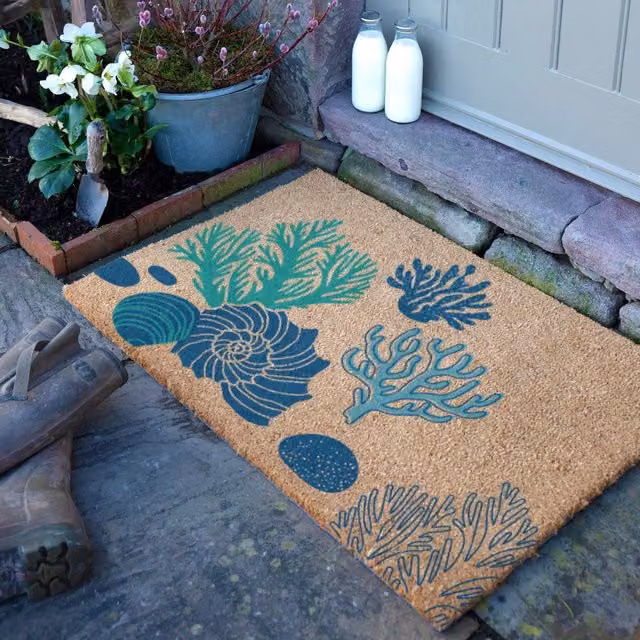 Artsy Mats Coral & Shells Doormat in Brown and Multicolour, W: 90 cm, D: 60 cm