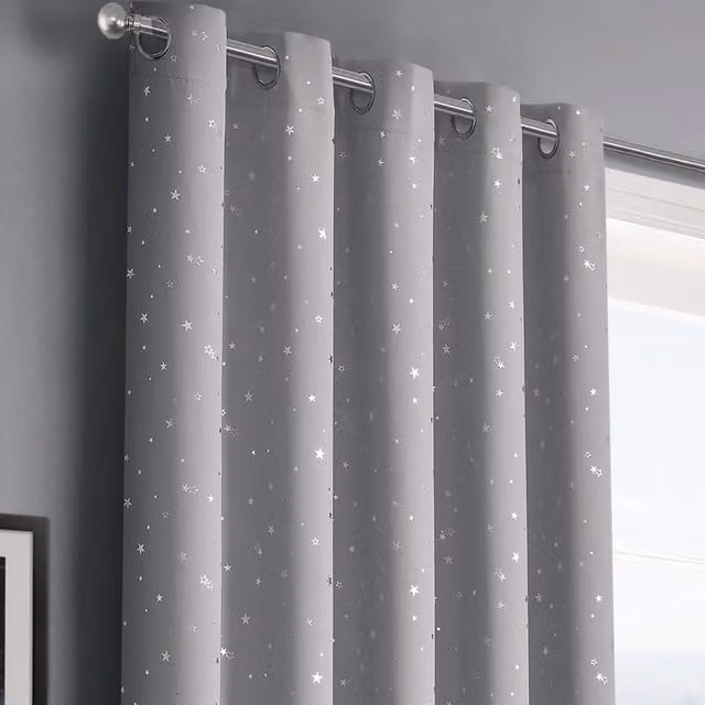 Velosso Stars Thermal Blackout Eyelet Curtains in Grey, Width: 117 cm, Drop: 183 cm