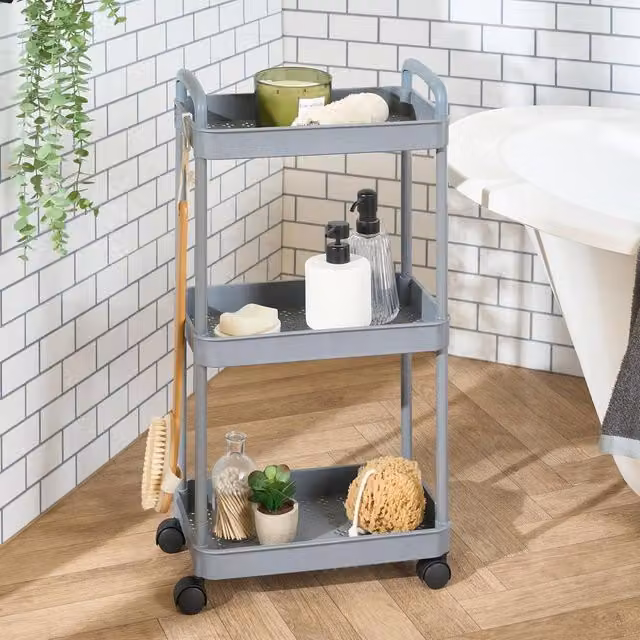OHS 3 Tier Rolling Storage Trolley Cart in Grey
