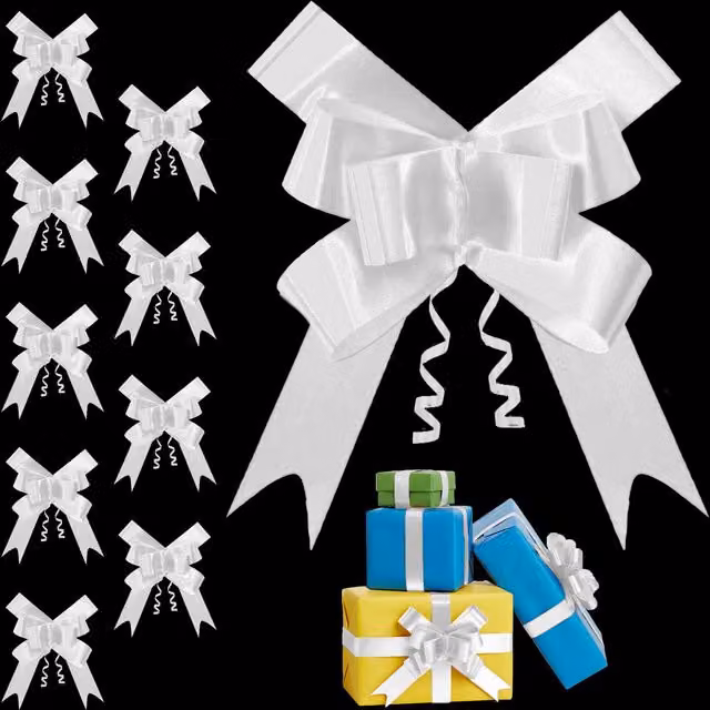 Shatchi 30-Piece White Plastic Pull Bows, 5 cm Diameter for Gift Wrapping, Hampers and Decorations