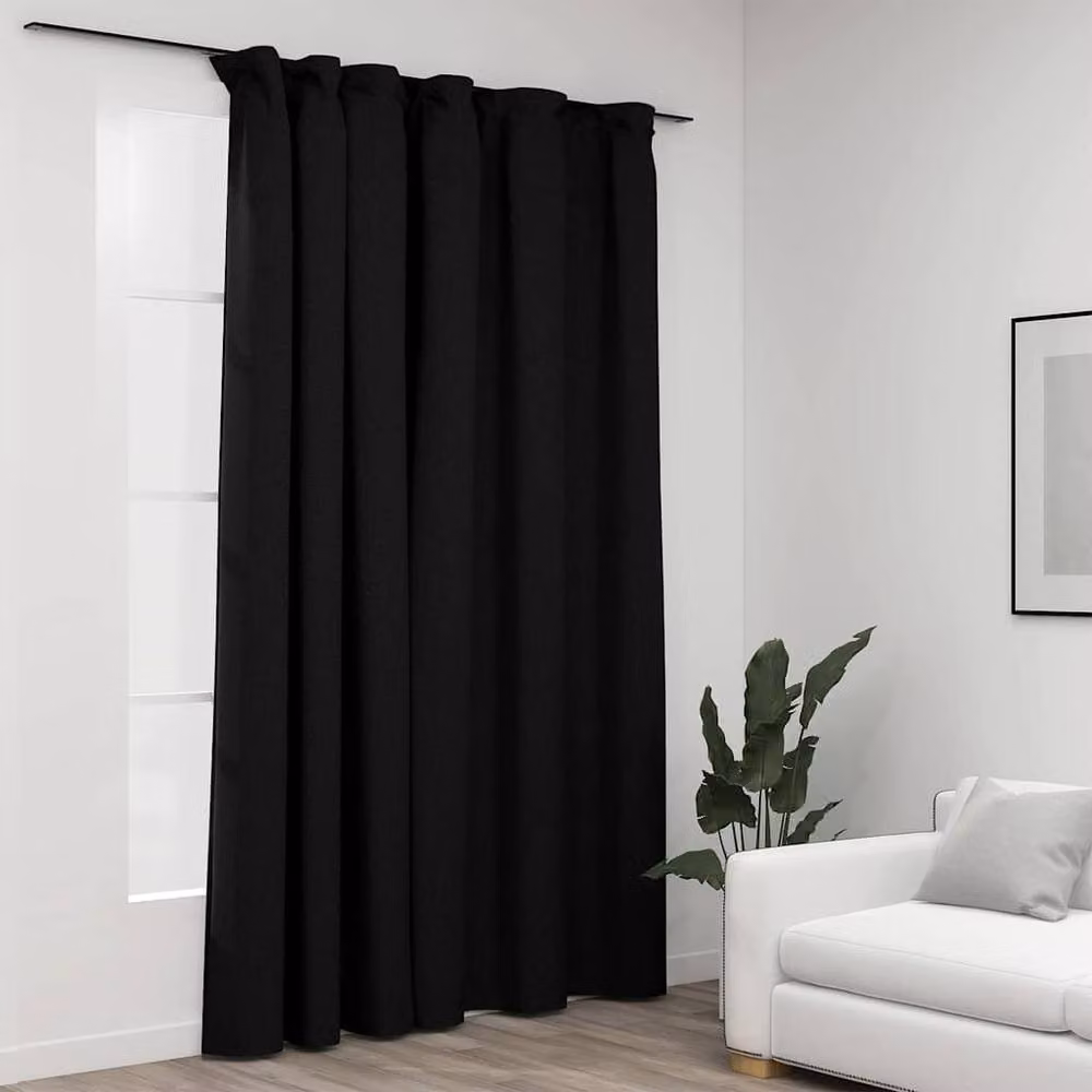 Berkfield Home Linen-Look Blackout Curtain with Hooks, Anthracite Black, W: 290 cm, H: 245 cm – 1