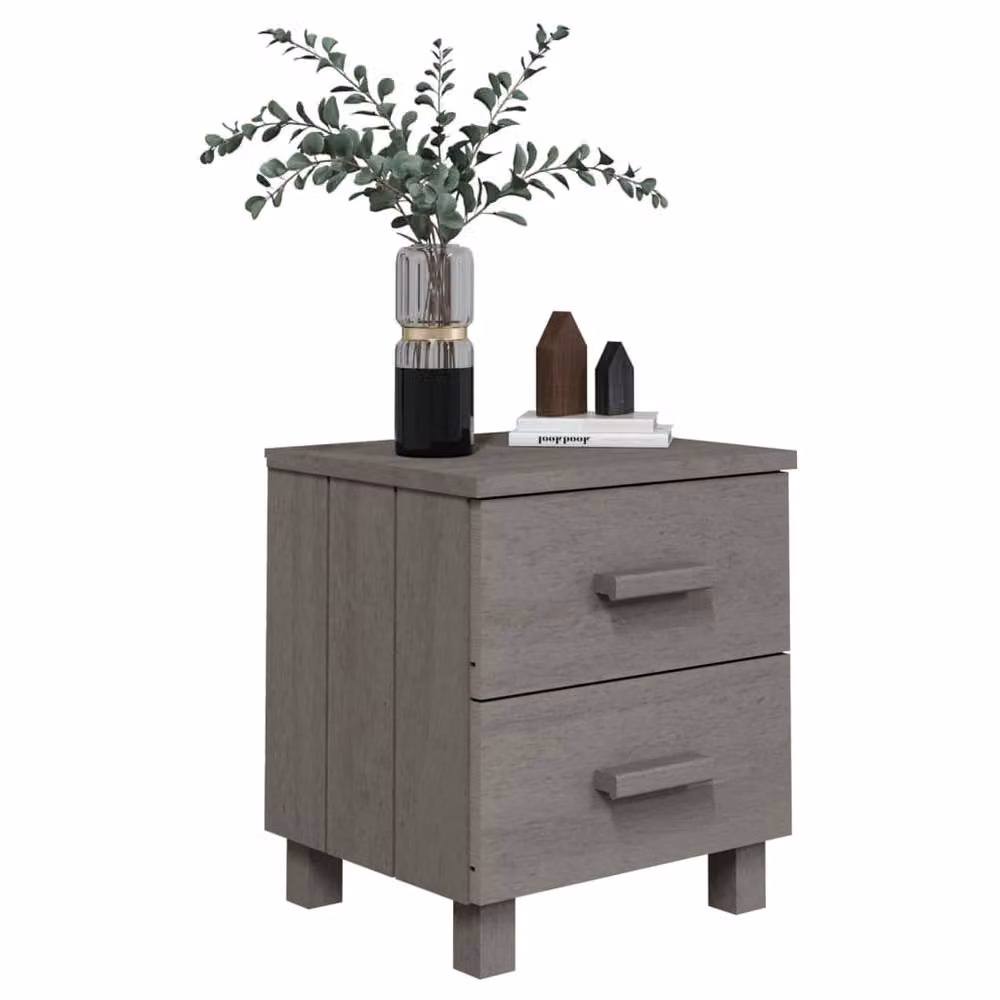 Berkfield Home HAMAR Bedside Cabinet in Light Grey Solid Pinewood, W: 40 cm, D: 35 cm, H: 44.5 cm – 3