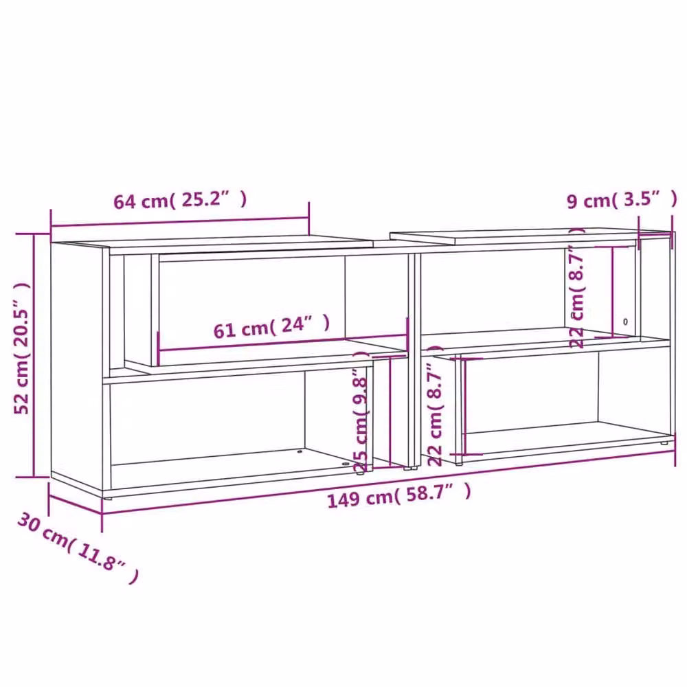 Berkfield Home High Gloss Grey TV Cabinet, W: 149 cm, D: 30 cm, H: 52 cm – 5
