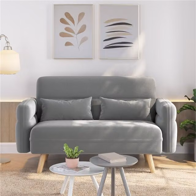 Yaheetech Mid-Century Small Fabric Loveseat Sofa with Scatter Cushions, Grey, Width: 77.5 cm
