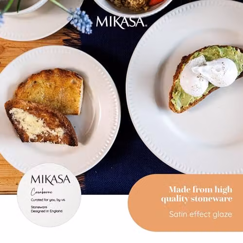 Mikasa Cranborne 4-Piece White Stoneware Side Plate Set, Diameter: 21 cm – 4