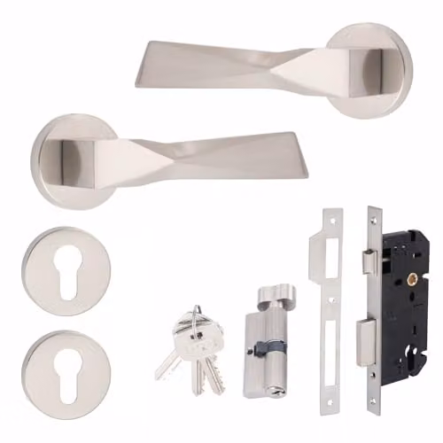 Golden Grace Aura Euro Lock Door Handles and Thumbturn Set in Brushed Silver, 70mm