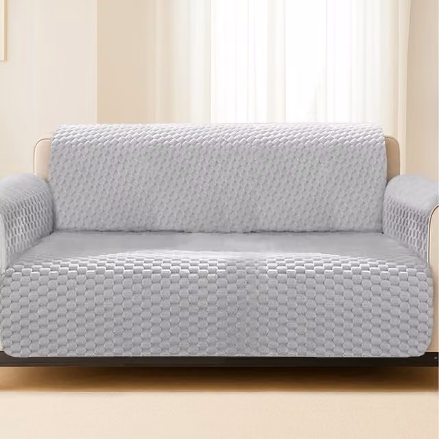 Home Republic Luxury Chunky Popcorn Thermal Fleece Sofa Protector in Silver and Grey, Width: 116 cm