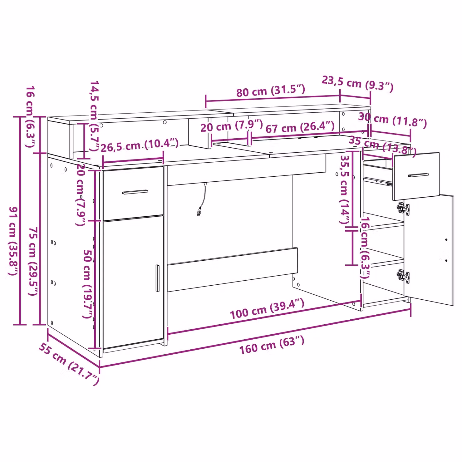 Berkfield Home Computer Desk in Black Oak, W/D/H: 160 x 55 x 91 cm – 5
