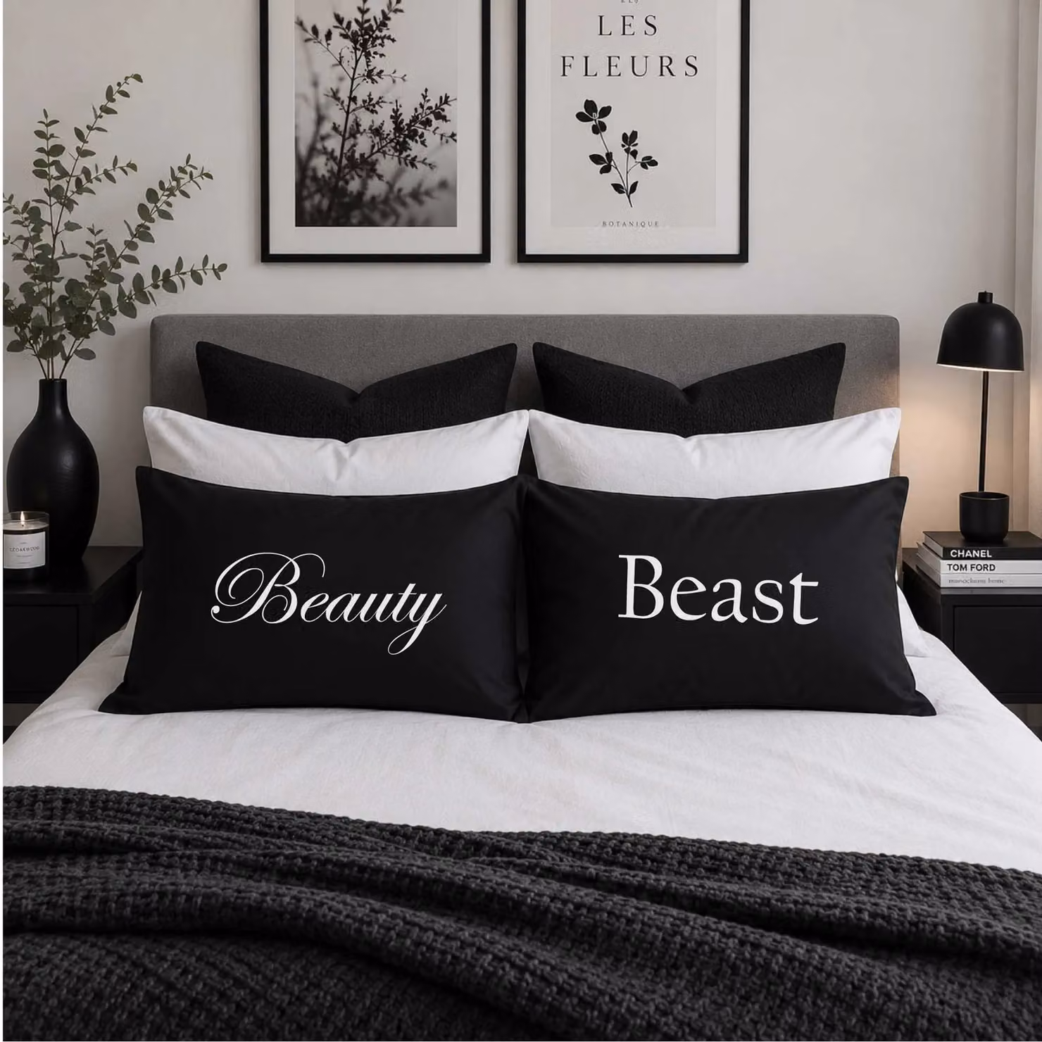 60 Second Makeover Beauty and the Beast Black Cotton Pillowcase – 2