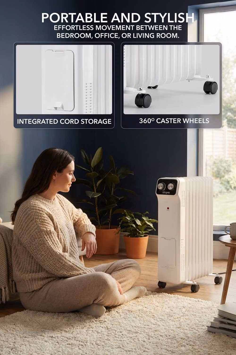 Air Pro White Oil-Filled Electric Radiator 2500W with Adjustable Thermostat and Overheat Protection, W/D/H: 63 x 49 x 30 cm – 7