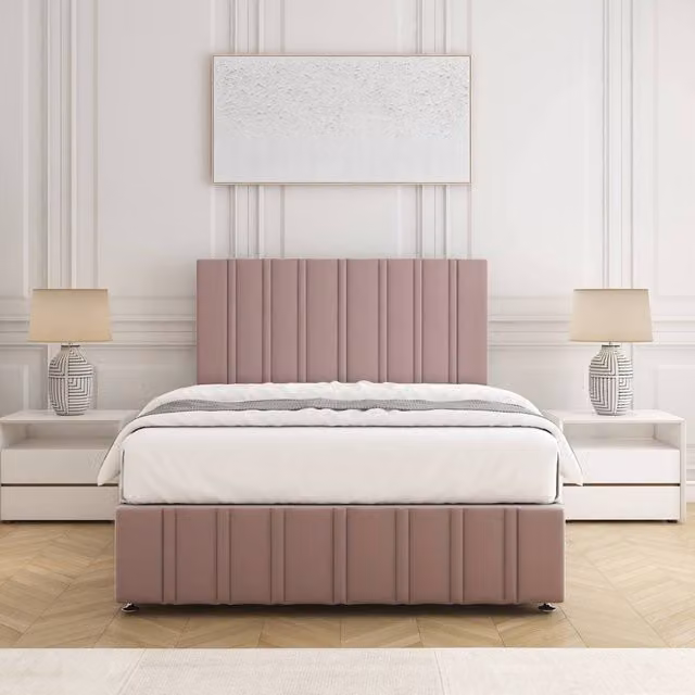 BSSPOKE Isabella Single Divan Bed Set with 24 inch Headboard and Mattress in Pink Plush Velvet, W/D/H: 90 x 190 cm