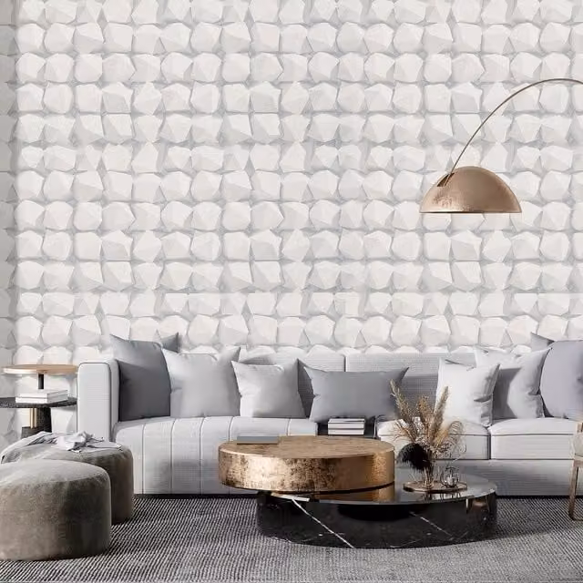 Livingandhome Stone Look 3D PVC Wall Sticker in Grey and White
